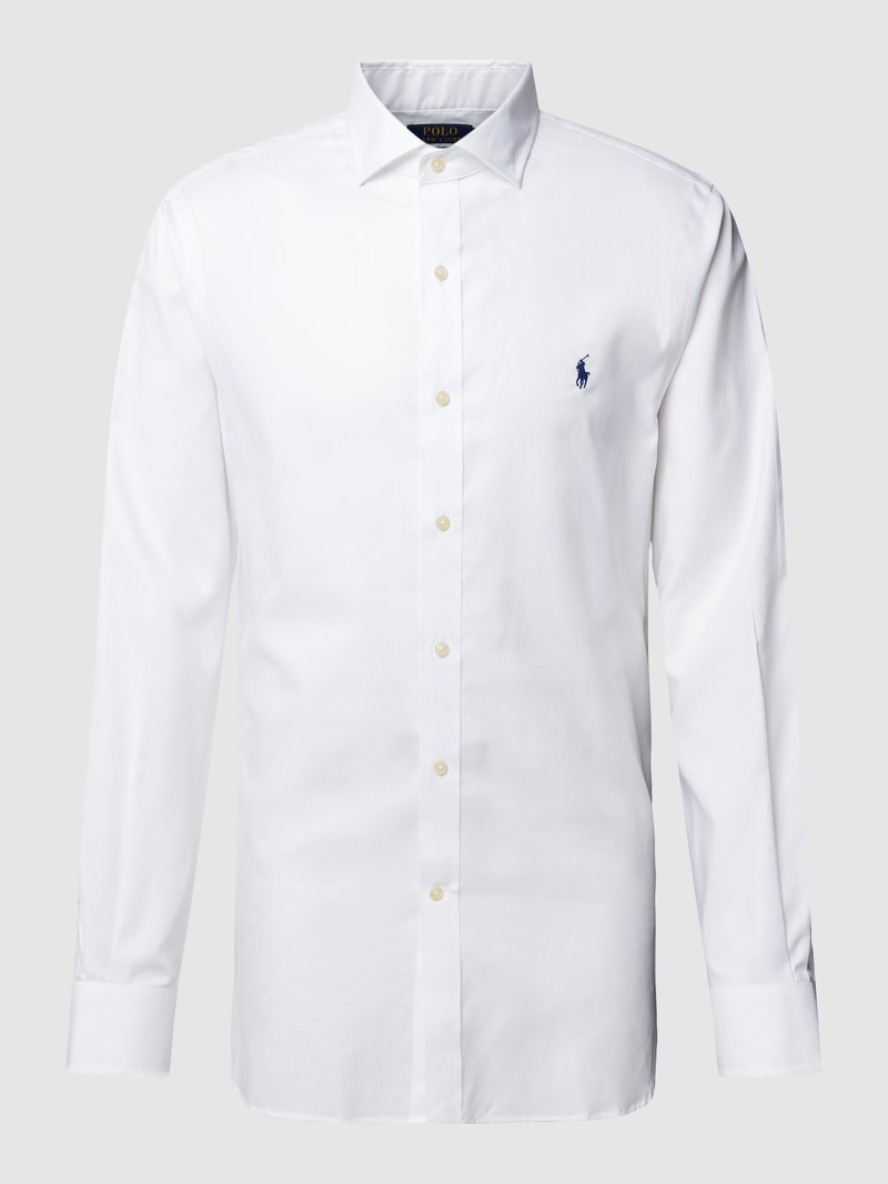 Slim Fit Business-Hemd mit Logo-Stitching in weiß