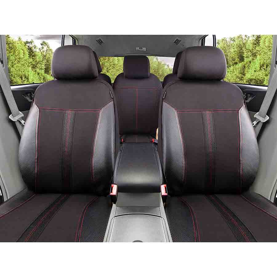 NORAUTO Sitzbezug-Komplettset FAMILY 15-teilig, für Minivans mit 3 Einzelsitzen hinten, Design MARS mit Carbon-Look - ATU