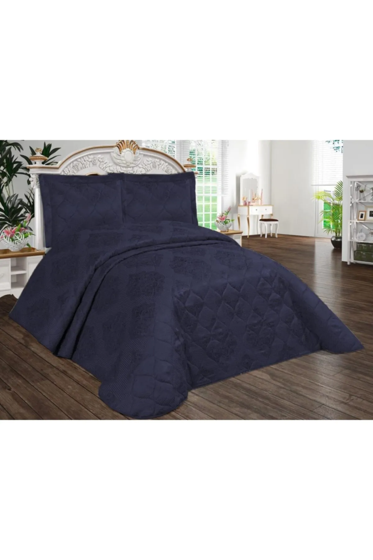 Çeyiz Diyarı  Zitronengesteppte Tagesdecke für Doppelbett – Marineblau