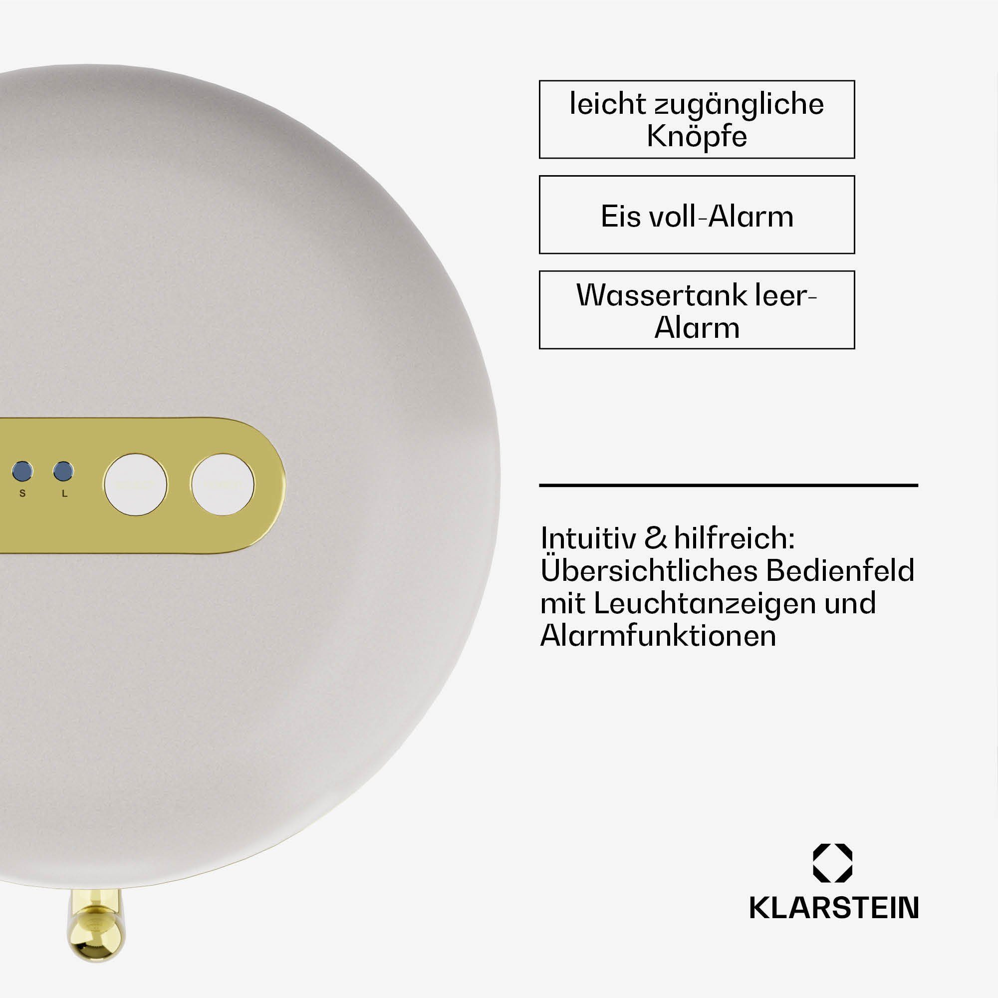 Klarstein Eiswürfelmaschine Passau, Elektrischer Eiswürfelbereiter 15kg/24h Wassertank 2,3 L