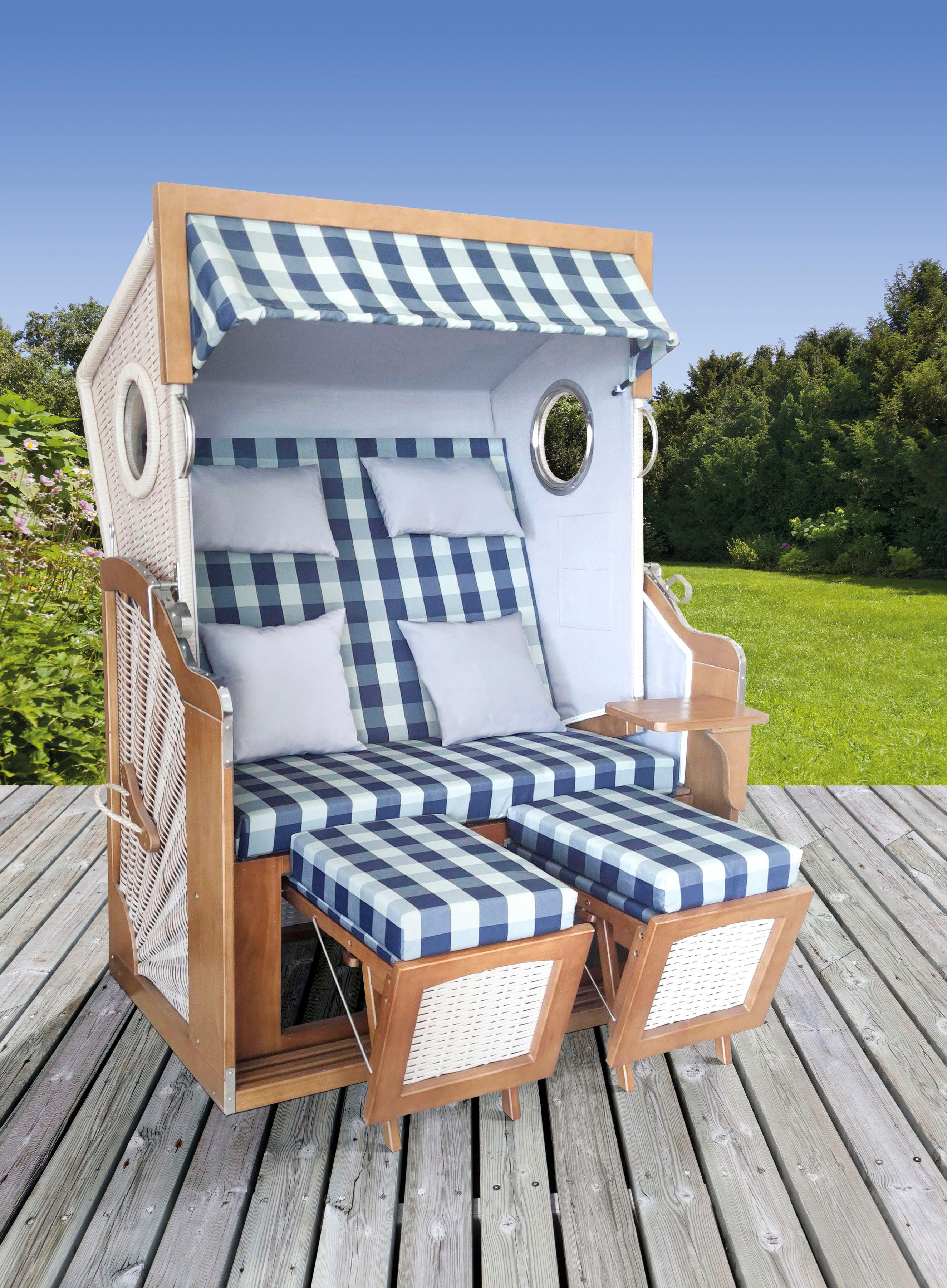 KONIFERA Strandkorb Usedom, BxTxH: 120x72x163 cm, Halblieger, mit Bullauge