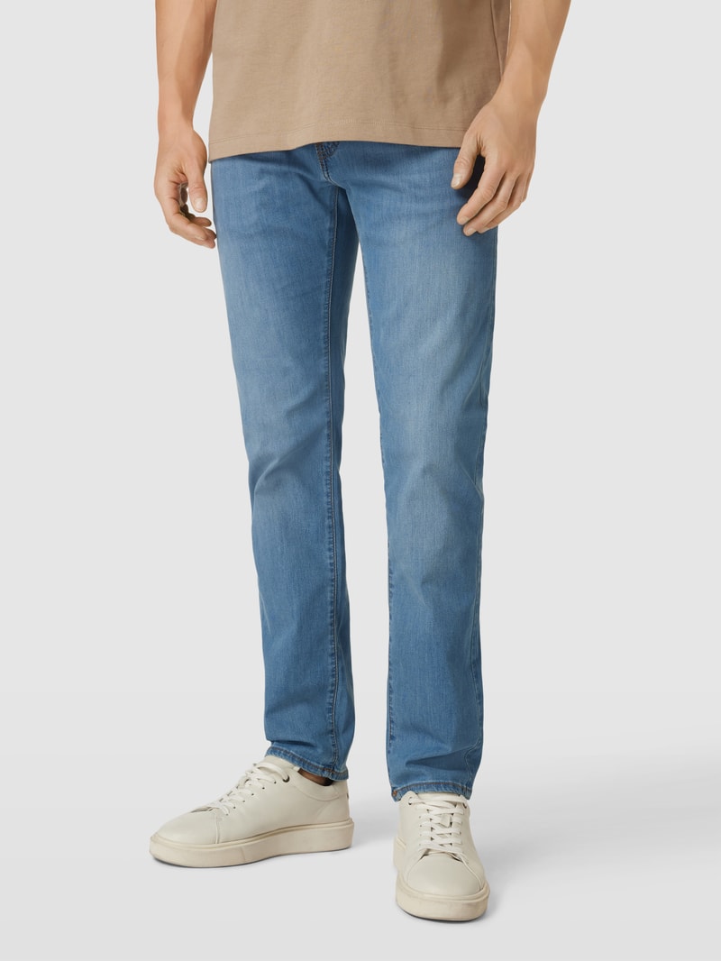 Tapered Fit Jeans aus Baumwolle mit Label-Patch Modell 'Lyon' in hellblau