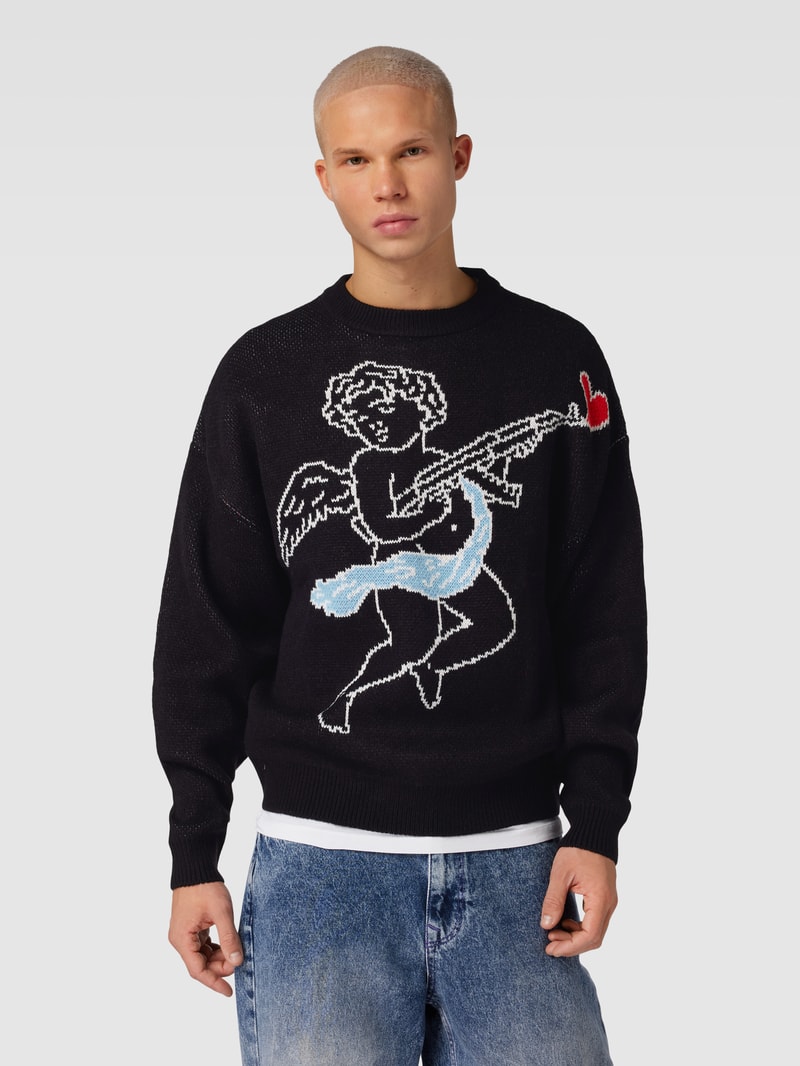 Strickpullover mit überschnittenen Schultern in schwarz