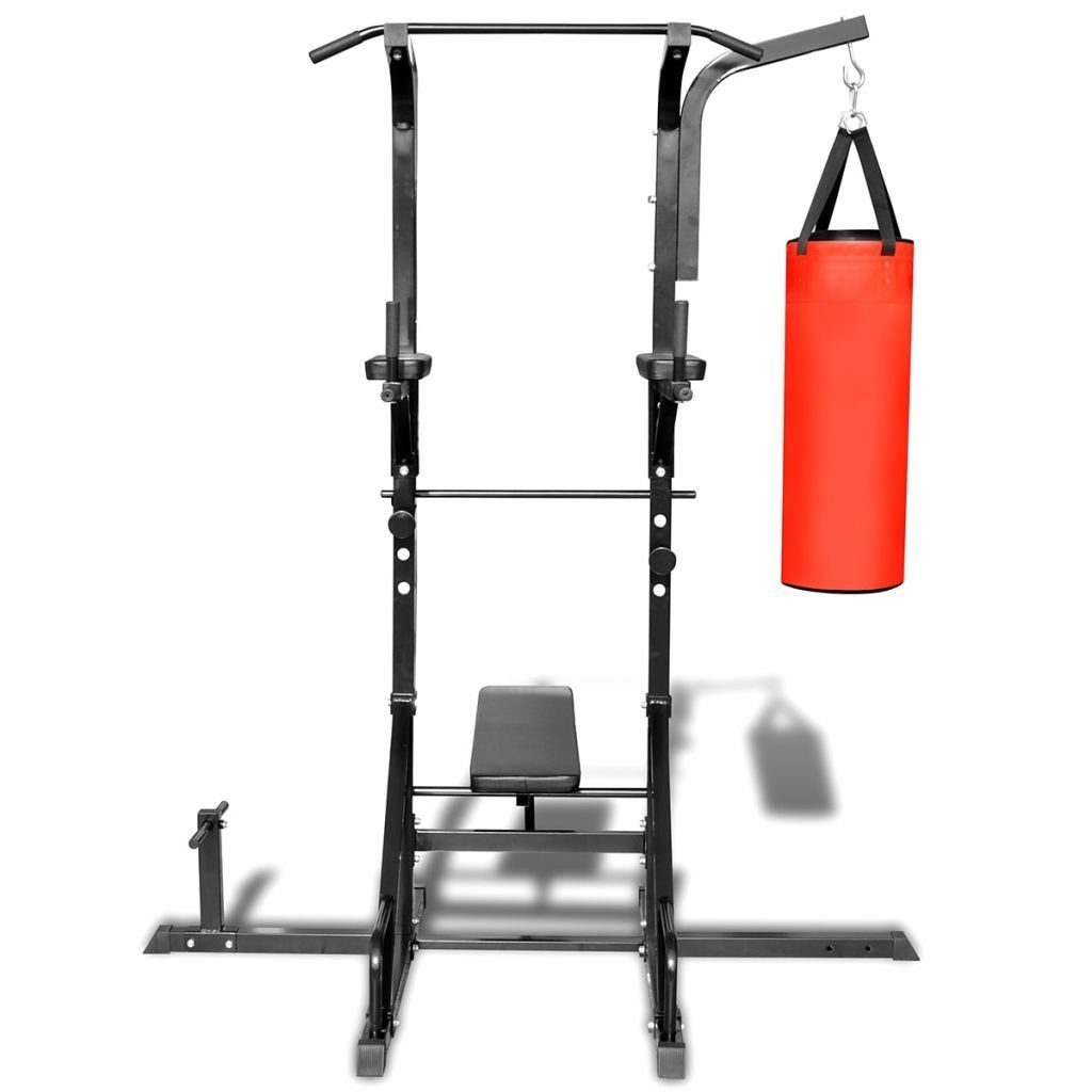 vidaXL Trainingsstation Fitness Kraftturm mit Trainingsbank und Boxsack