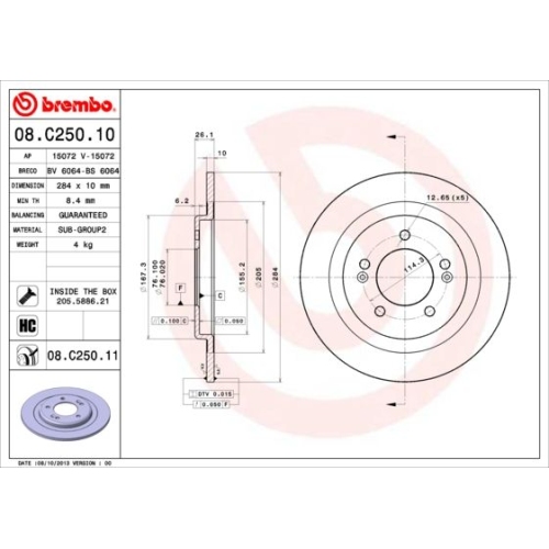 08.C250.11 BREMSSCHEIBE BREMBO HA  VP2 - ATU