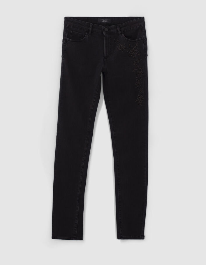 Jean slim gris effet sculpt up brodé fleurs Femme