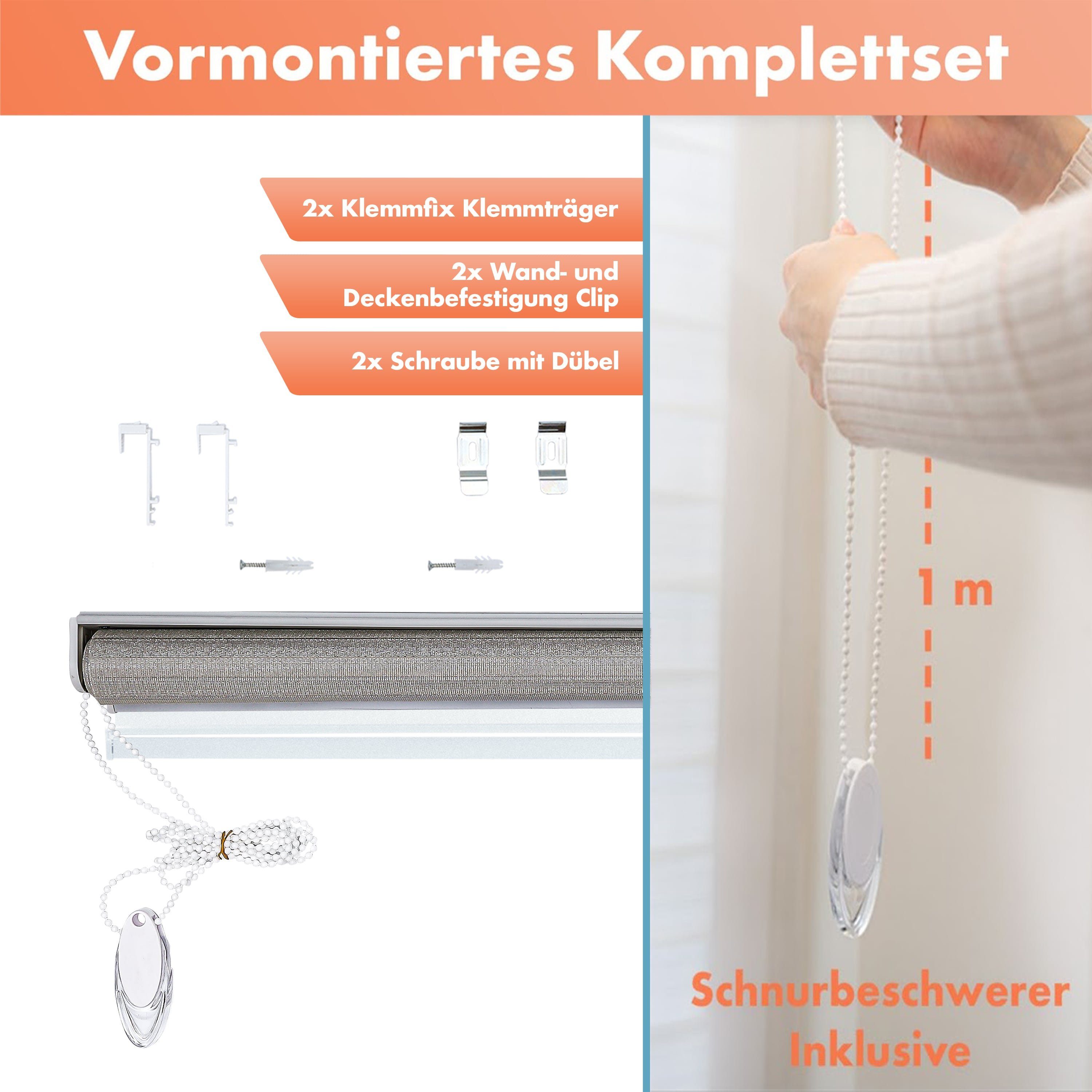 Doppelrollo für Fenster, Klemm Rollos ohne Bohren, Duo Rollo, Bailena, Lichtschutz, ohne Bohren, freihängend, Klemmfix, mit Glitzer Lux, Premium-Stoff