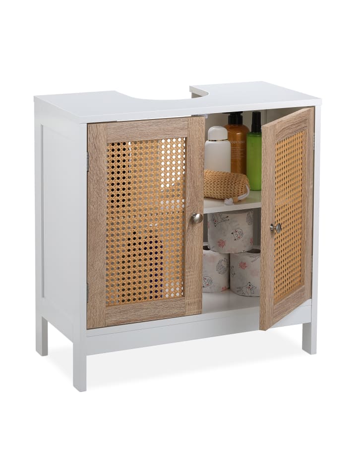 relaxdays Waschbeckenunterschrank in Weiß/ Natur - (B)60 x (H)61,5 x (T)30 cm günstig kaufen onesize