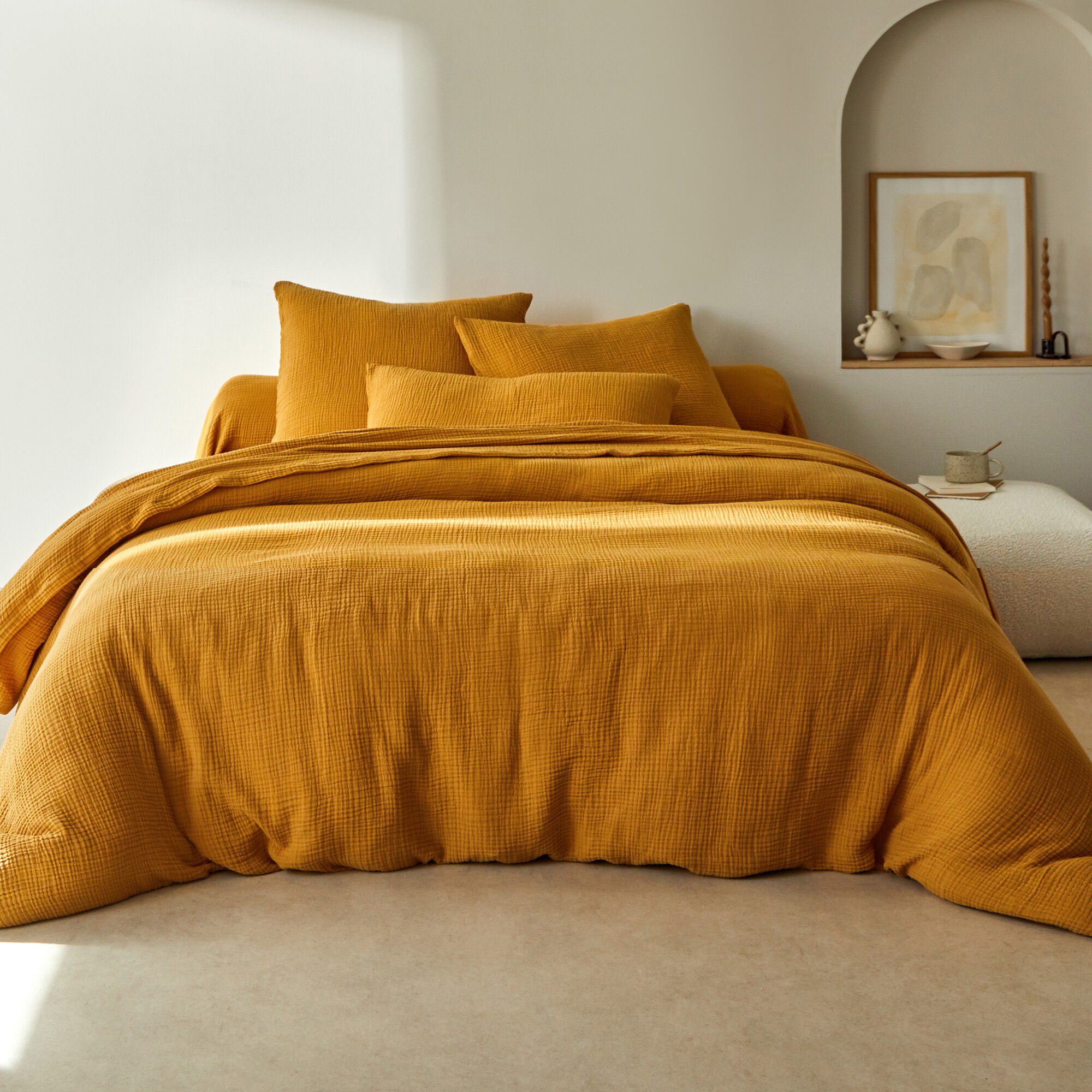 Linge de lit uni en triple gaze de coton