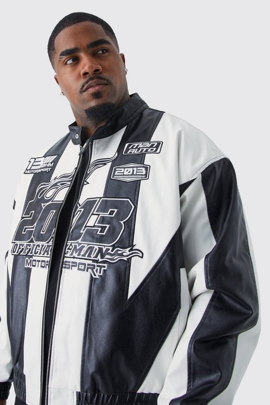 Plus kastige PU Moto-Jacke mit Applikation