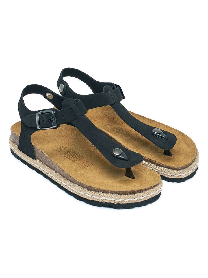 Mandel Leder-Zehensandalen in Schwarz günstig kaufen