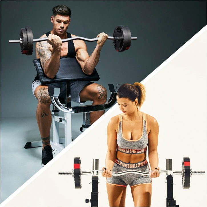 GORILLA SPORTS Hantel-Set 25 kg Curlstange Hantelscheiben Kunststoff Sternverschlüsse