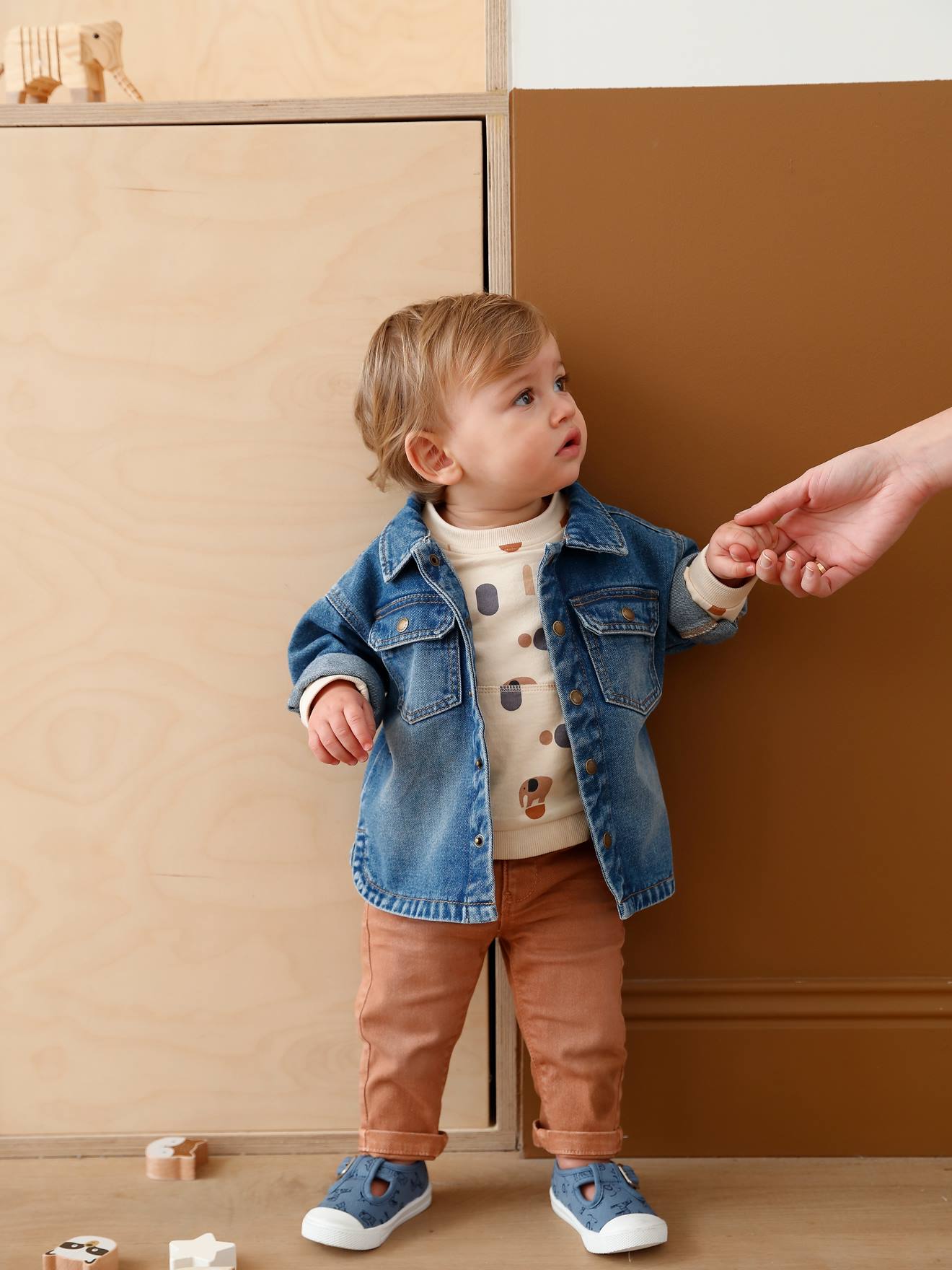 Vertbaudet Baby Sweatshirt mit Kängurutasche Oeko-Tex - hellbeige bedruckt