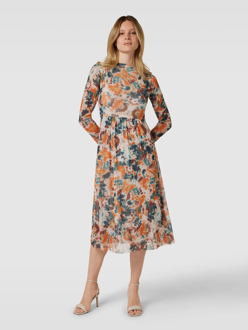 Knielanges Kleid mit Allover-Muster in orange