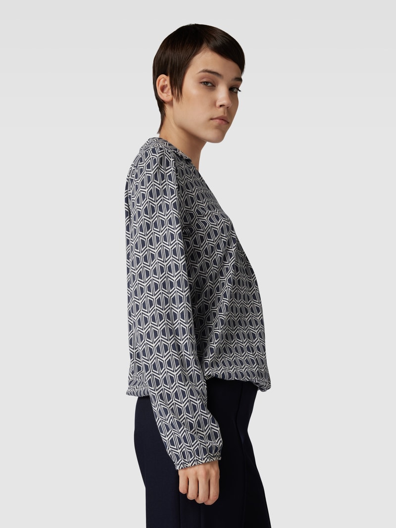 Longsleeve mit Allover-Muster und Umlegekragen in marineblau