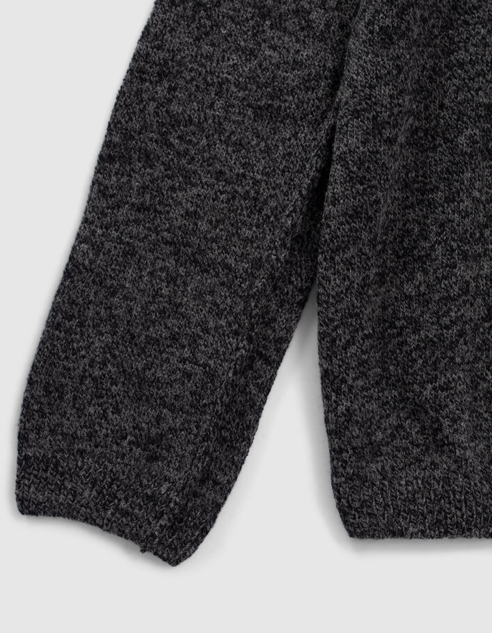 Pull noir tricot mouliné à col rond Homme