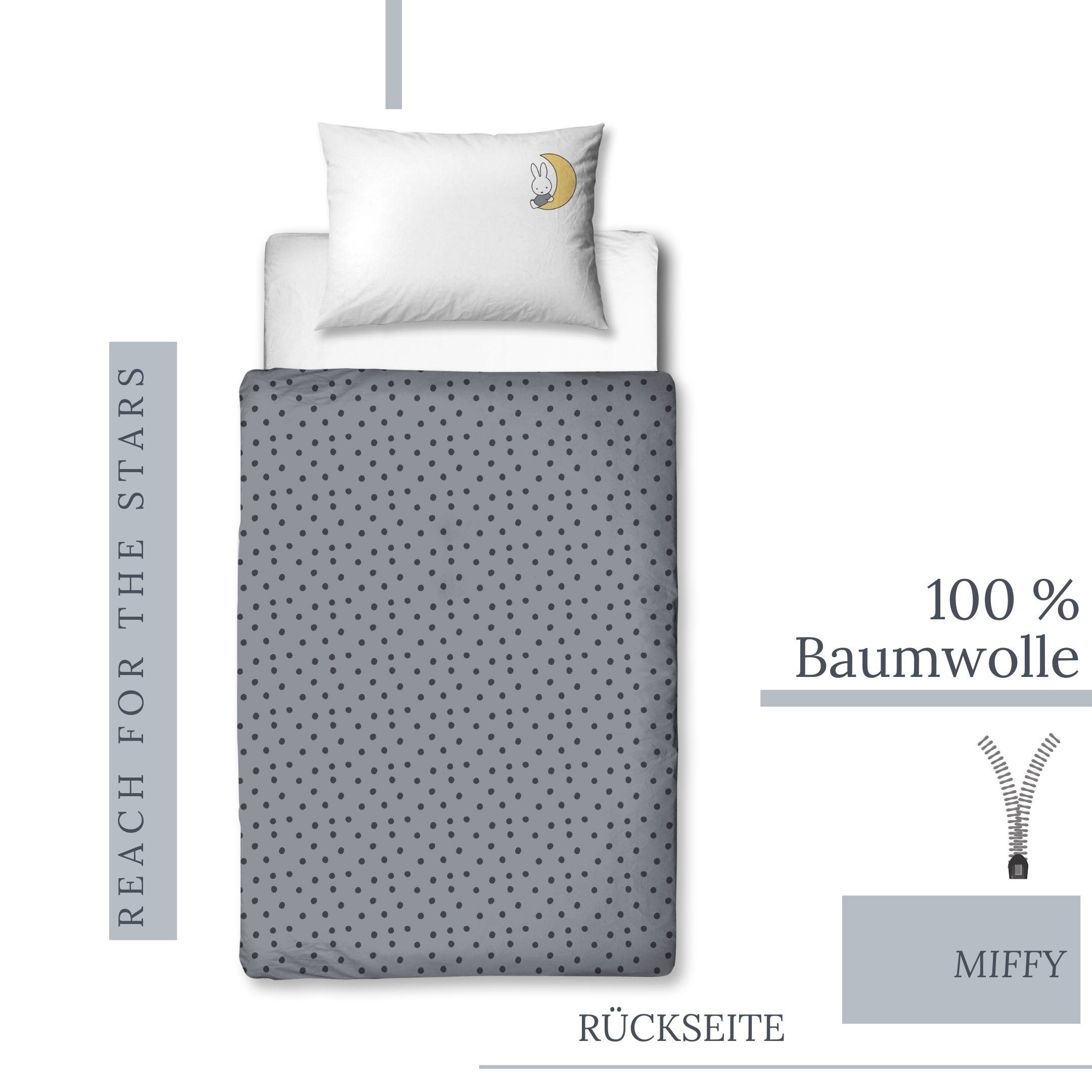 Babybettwäsche Miffy Hase 100x135 + 40x60 cm, 100 % Baumwolle, MTOnlinehandel, Biber, 2 teilig, soft und kuschelweich für Babys und Kleinkinder