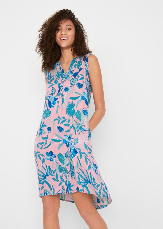 Knielanges Crinkle-Web-Blusenkleid mit Knopfleiste