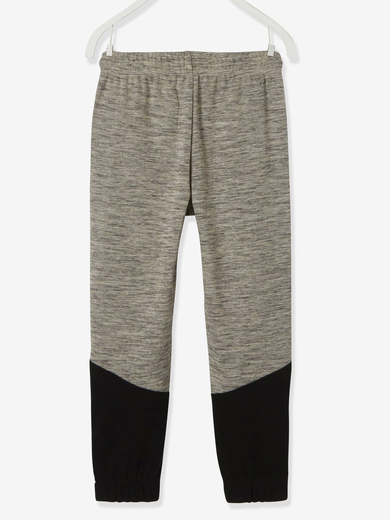 Pantalon de sport garçon en matière technique détails fluo anthracite chiné