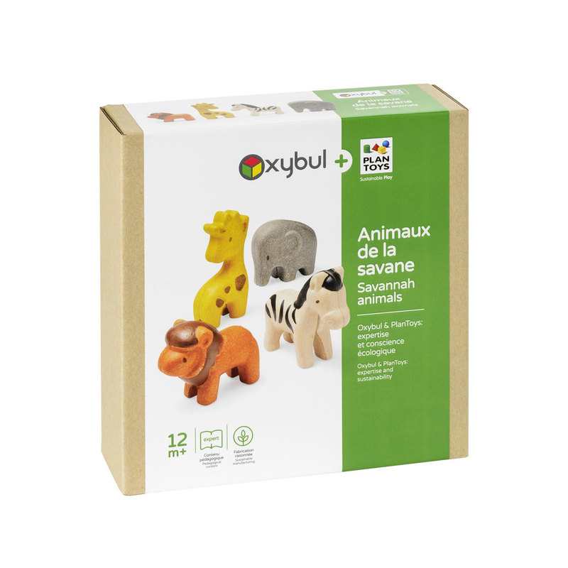 Set de 4 animaux de la savane en bois Oxybul