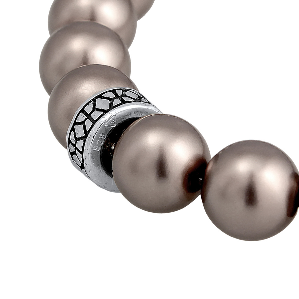 KUZZOI KUZZOI Bracelet Hommes perles de verre gris perles élégantes en argent sterling 9 Bracelet
