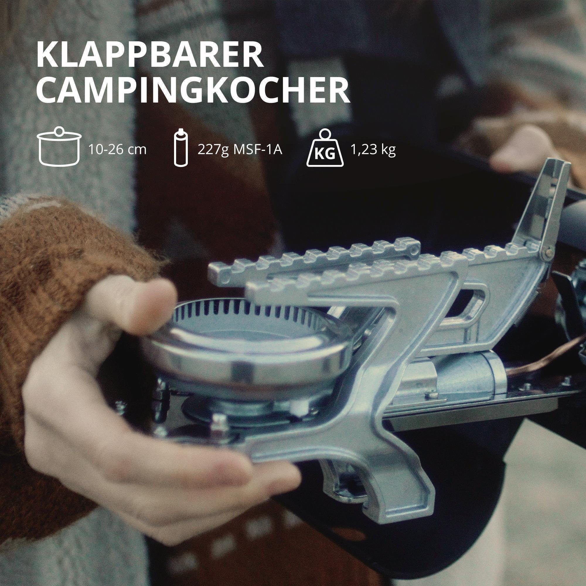 EVOCAMP Gaskocher faltbar, kompatibel mit 227g Gaskartuschen, inkl. Tragetasche