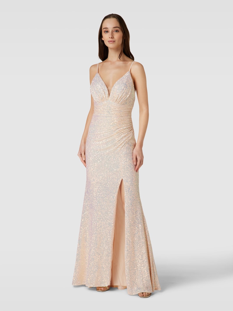 Abendkleid mit Paillettenbesatz in metallic beige
