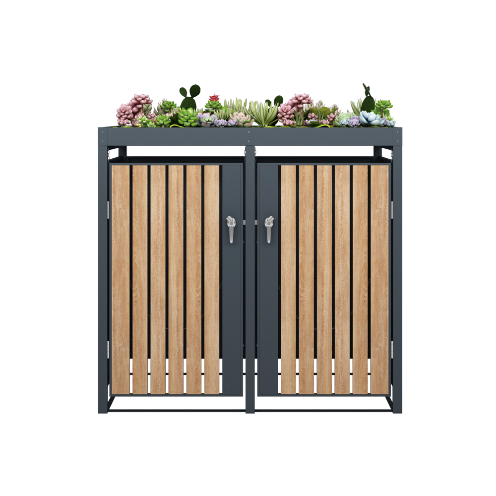 HC Garten & Freizeit Mülltonnenverkleidung 2er mit Pflanzdach Mülltonnenbox Anthrazit