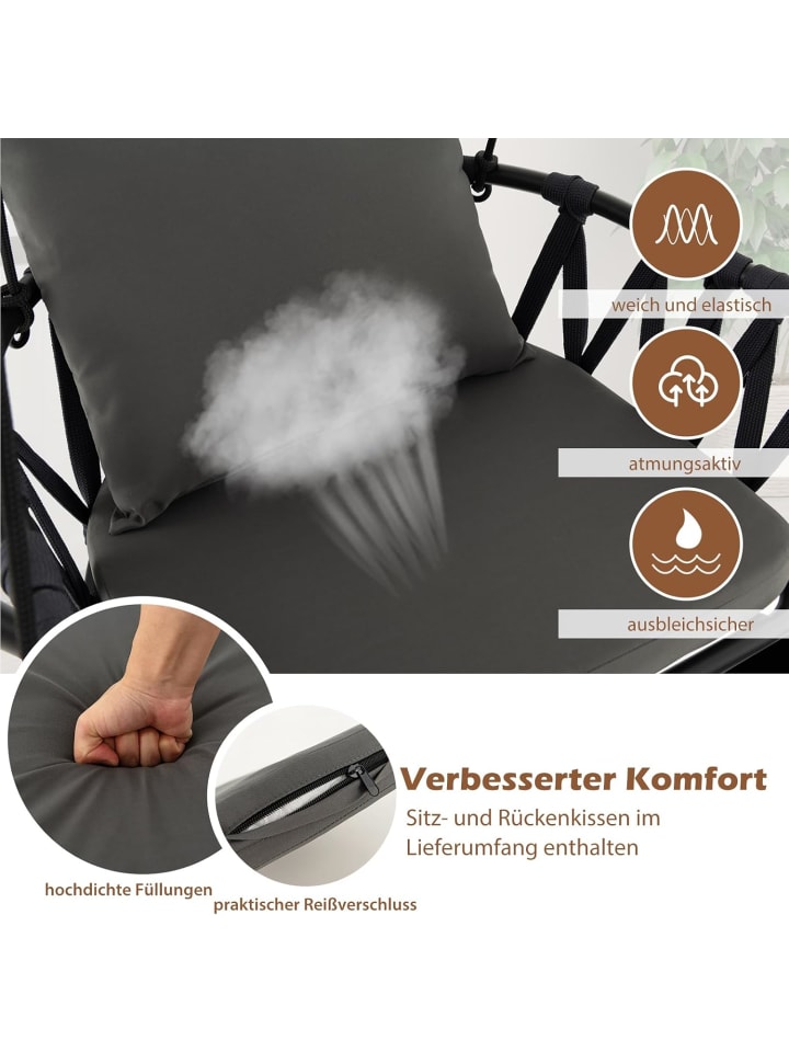 COSTWAY Hängesessel mit Gestell & Aufhängegurt bis 150kg in Grau günstig kaufen onesize