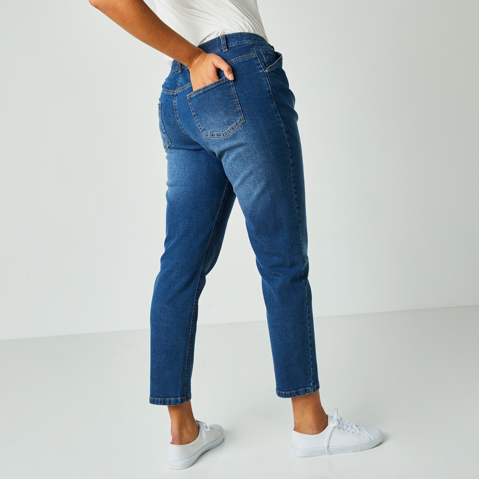 Pantalon mom, denim stretch
