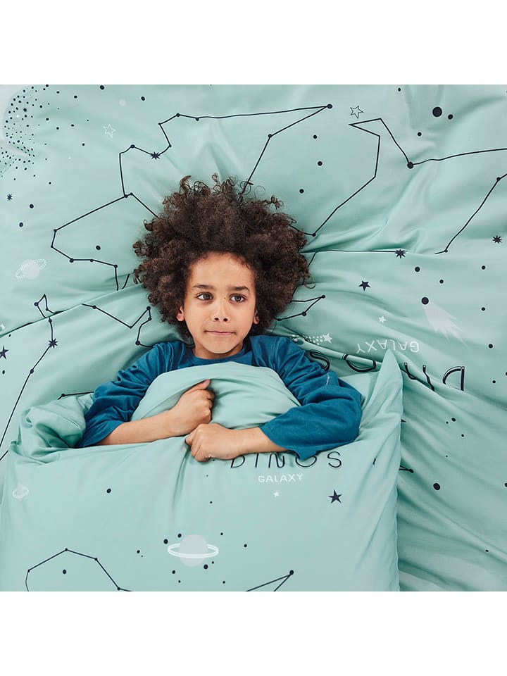 Ibena Satin-Bettwäsche-Set ''Dinos'' in Hellblau günstig kaufen 135x200 cm