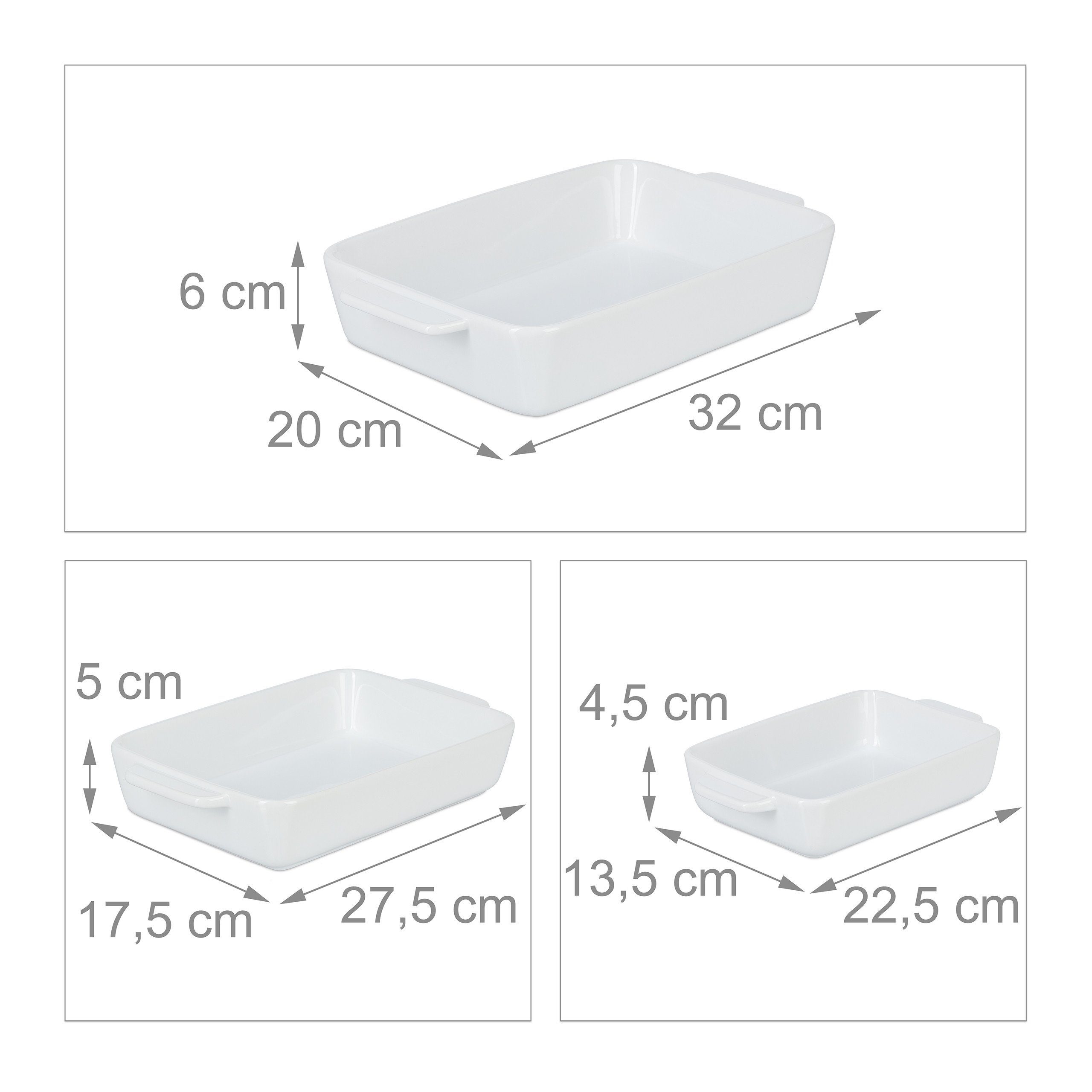 relaxdays Auflaufform Keramik Auflaufform 3er Set, Keramik