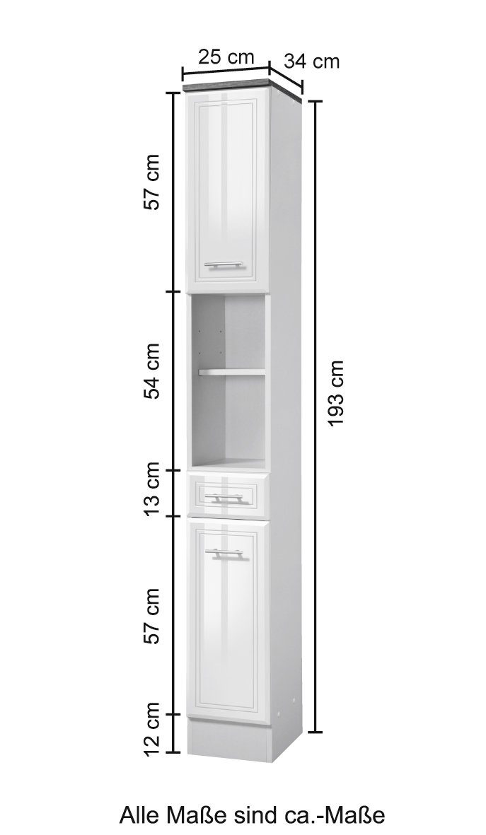 HELD MÖBEL Hochschrank Neapel Breite 25 cm, mit Hochglanzfronten und eleganter Fräsung