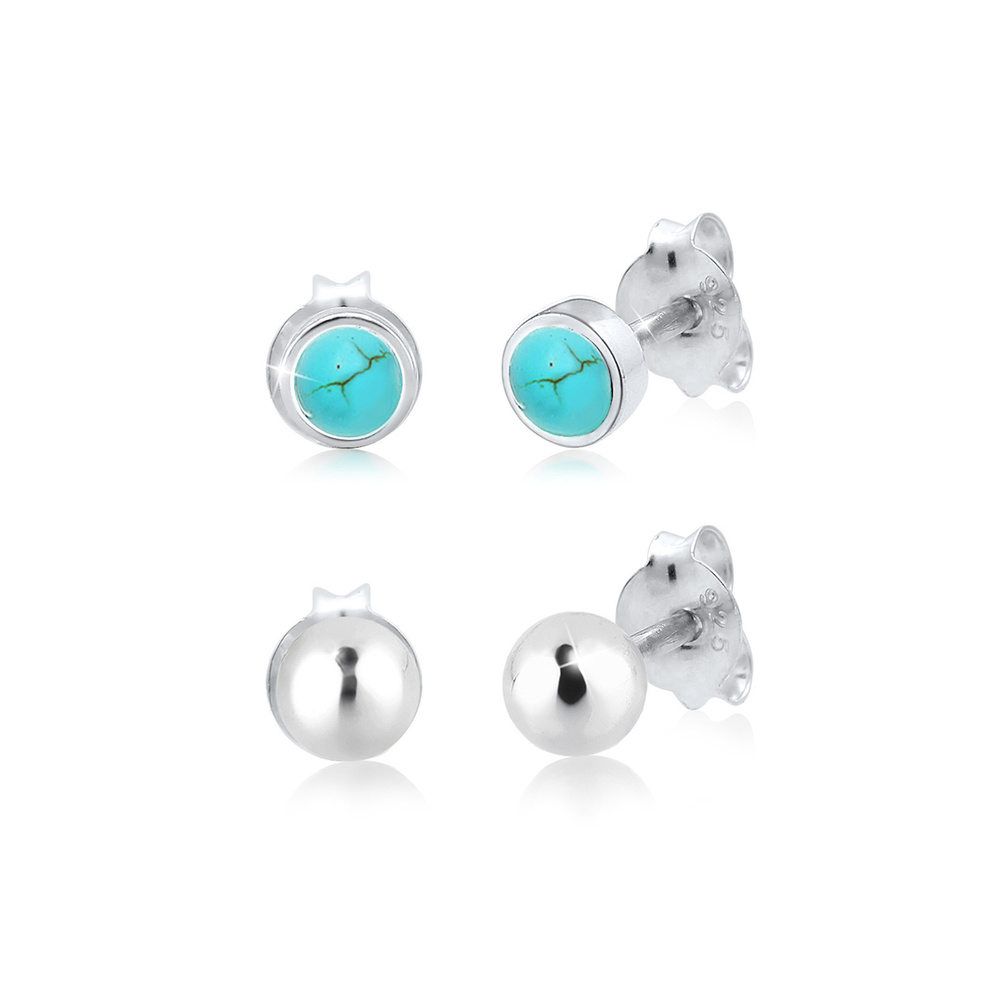 Elli Elli Boucles d'Oreilles Basic Set Kugel Edelstein 925 Sterling Silber Boucles d'oreilles