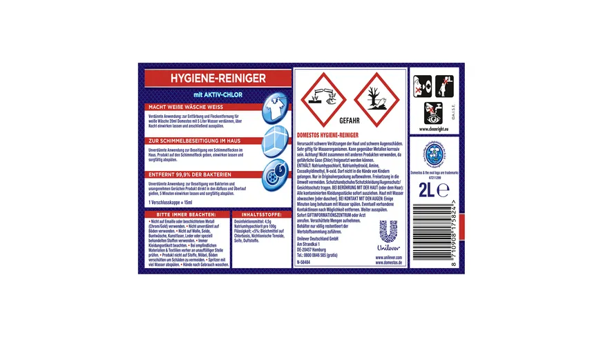 Domestos Hygiene-Reiniger mit Aktiv-Chlor effiziente Schimmelbeseitigung 2 l