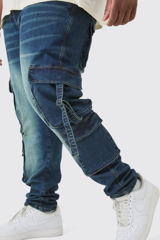 Plus dunkelblaue Stretch Skinny Jeans mit Cargo-Taschen-Detail