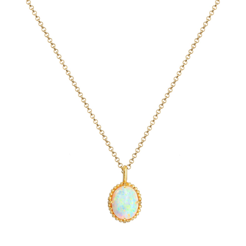 Elli Elli Collier Synthetischer Opal Oval Vintage 925er Silber collier