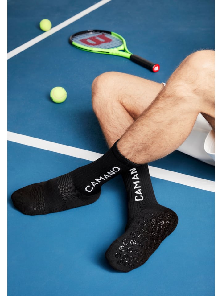 camano Sportsocken mit Grip Extrastark Anti Rutsch Fußballsocken Tennissocken Schweißabsorbierend Perfekter Sitz  Coolmax Netzbelüftung  verstärktem Fersen- und Zehenbereich 2er Pack function in Schwarz günstig kaufen