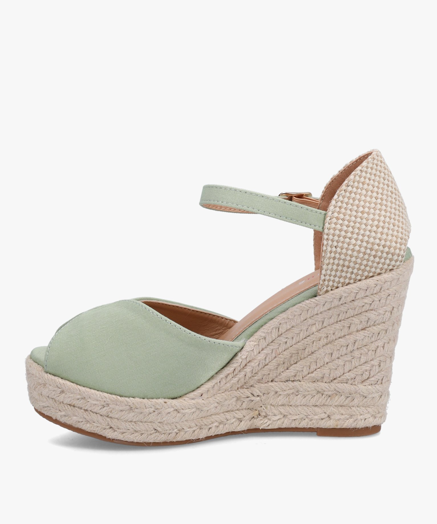 Sandales femme compensées en corde dessus satin uni vert | GEMO