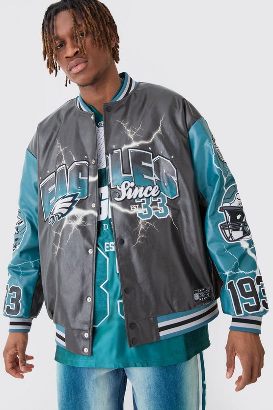 Oversize Nfl Eagles Jacke mit PU-Applikation