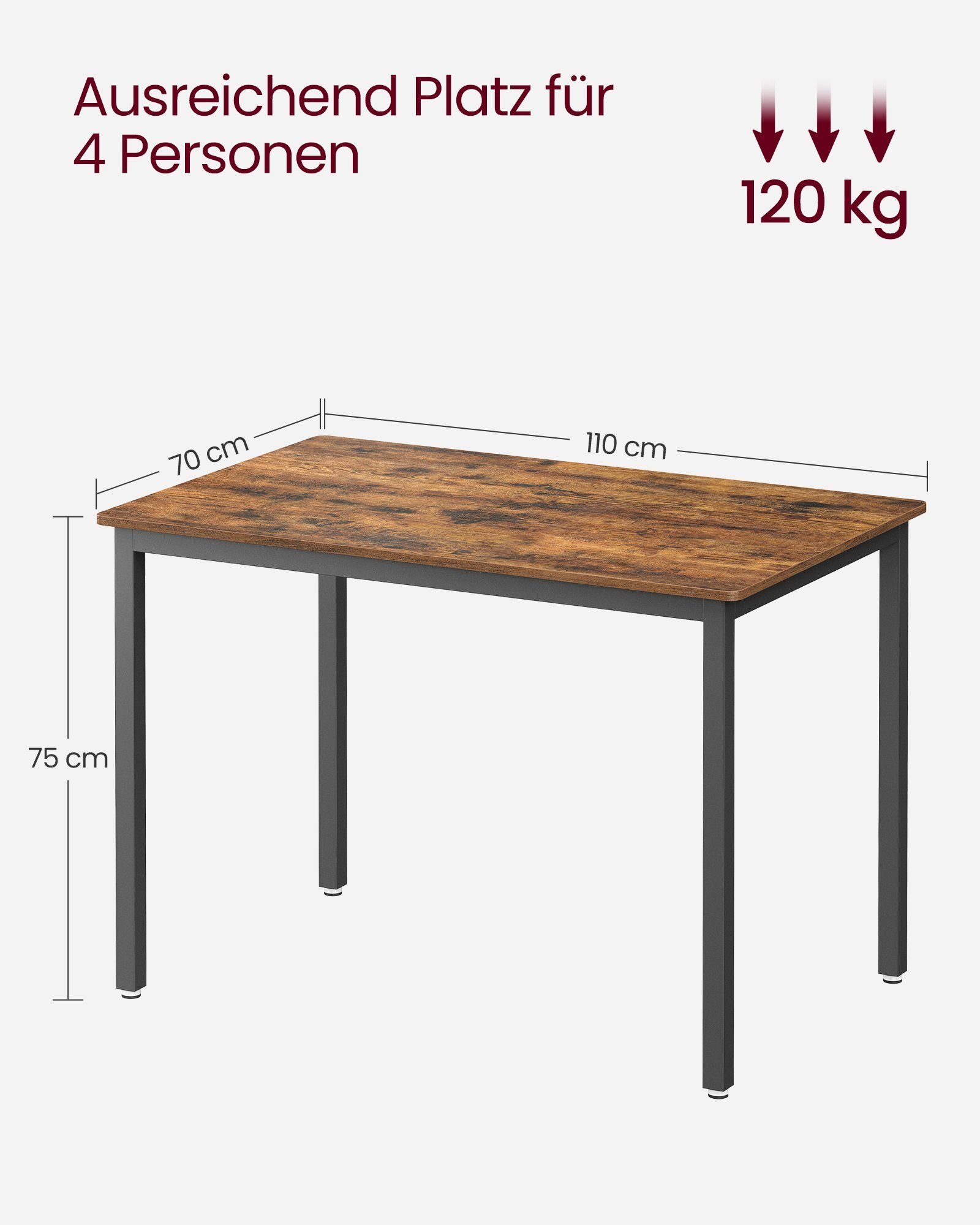 VASAGLE Esstisch, Esstisch, Küchentisch, 70 x 110 x 75 cm, Küche