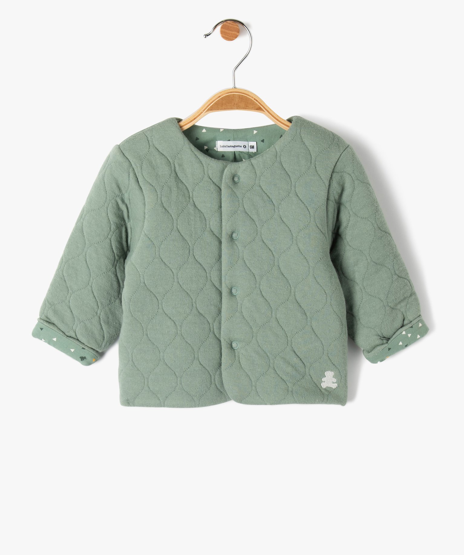 Gilet bébé en sweat matelassé et doublure imprimée vert clair | GEMO