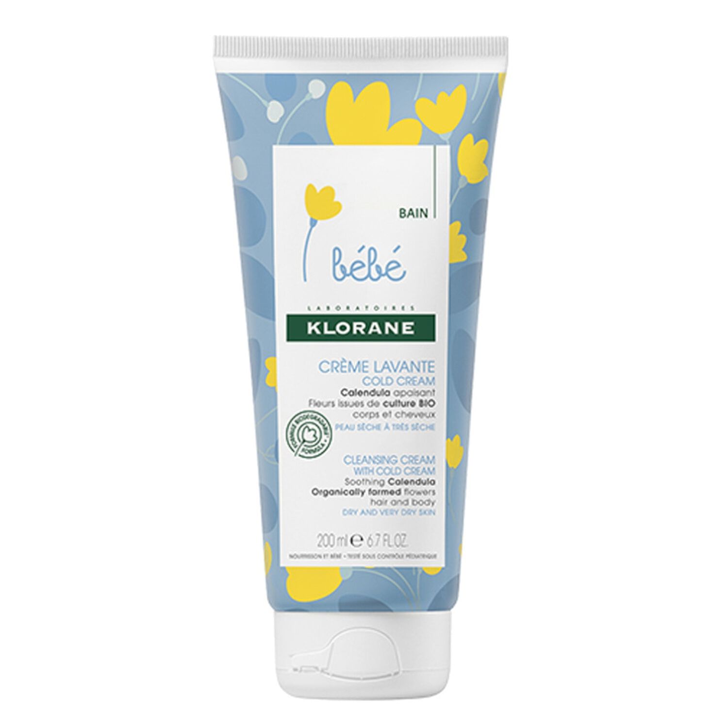 Klorane Crème Lavante Bébé Cold Cream au Calendula - 200 ml