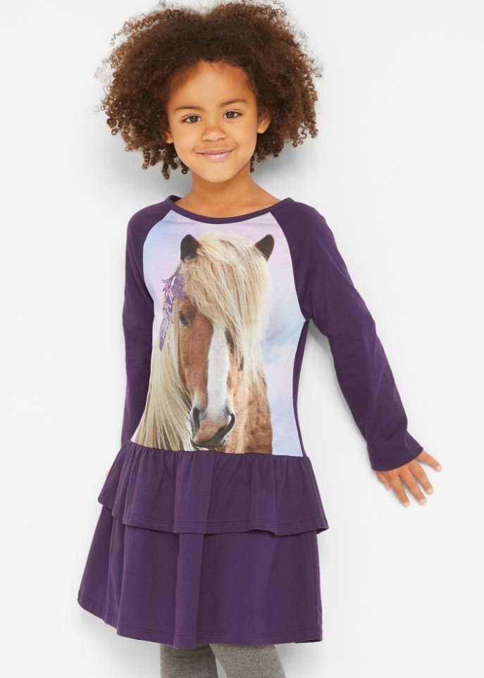 Mädchen Jerseykleid mit Volants mit Bio-Baumwolle
