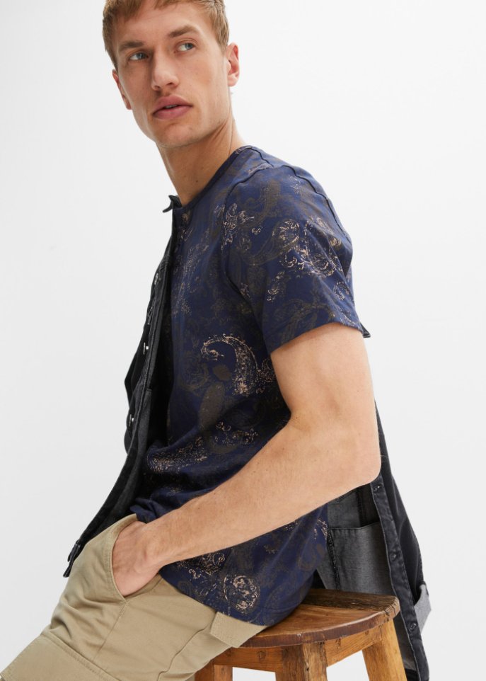 Henleyshirt mit Paisley-Druck, Kurzarm
