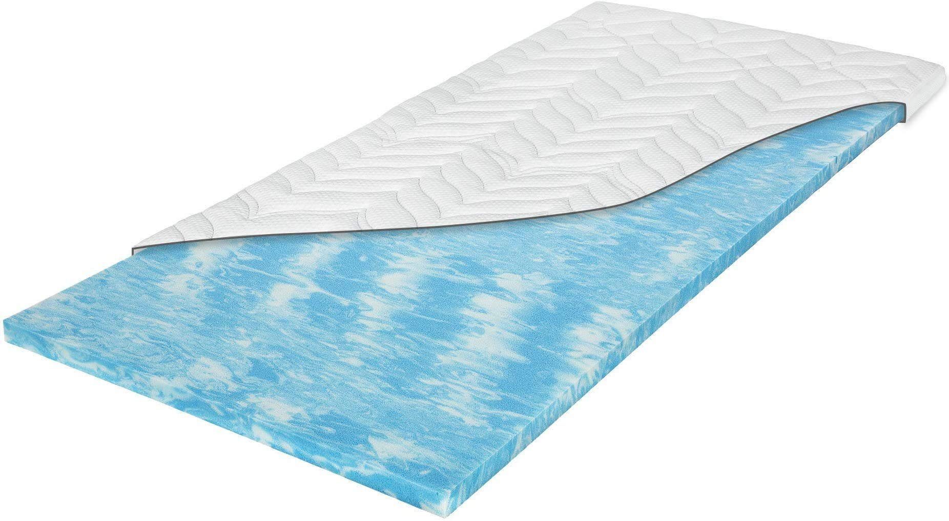 Topper Gel-Schaum Topper für Matratzen und Boxspringbetten, Meos, 6 cm hoch, Gelschaum, 90x200 cm, Made in Germany, 4-seitiger Reißverschluss sorgt für abnehmbaren und waschbaren Bezug, Besonders atmungsaktiv durch Klimaband, Spanngummis gegen ein Ve