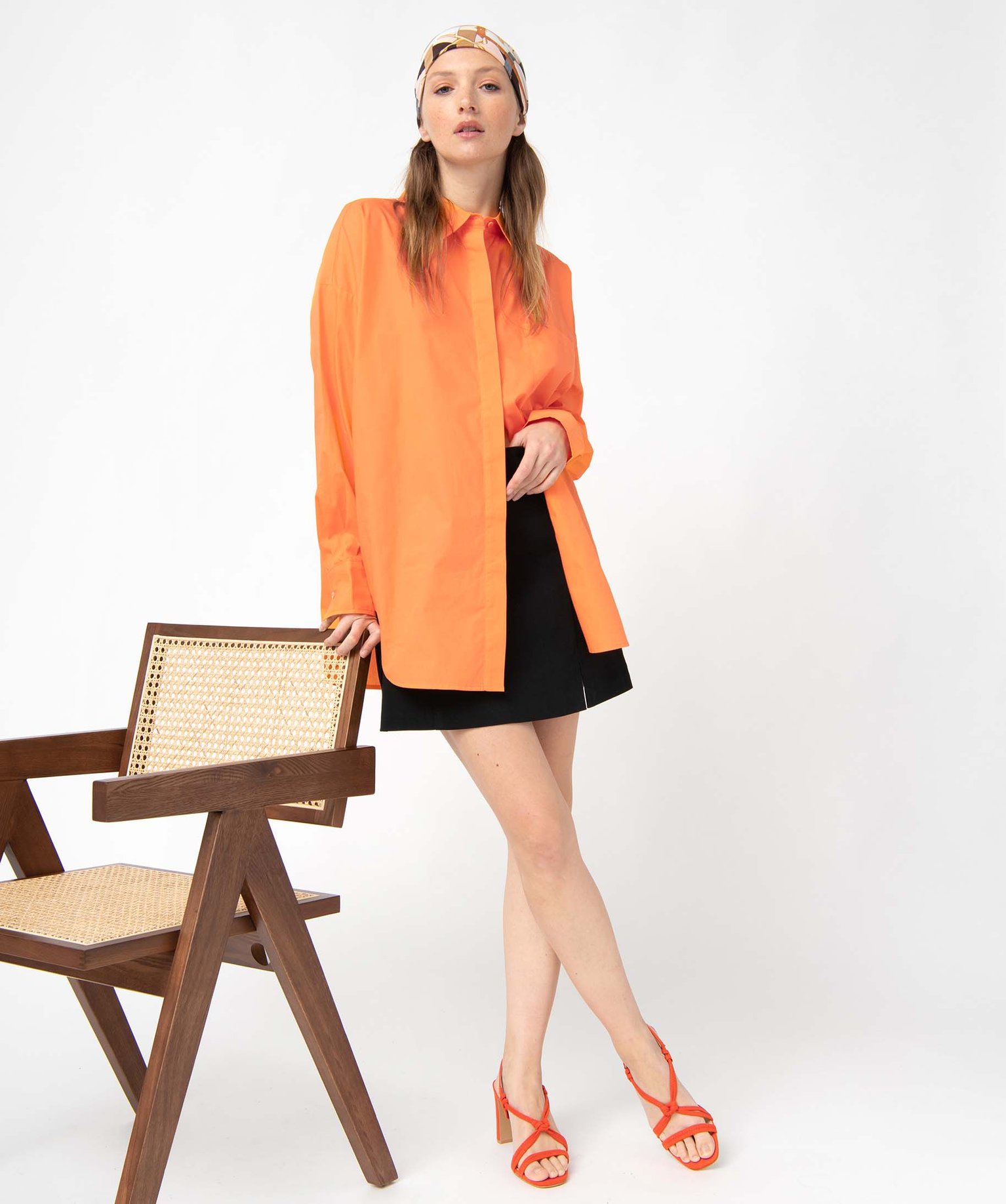 Chemise femme coupe oversize avec poche poitrine orange | GEMO