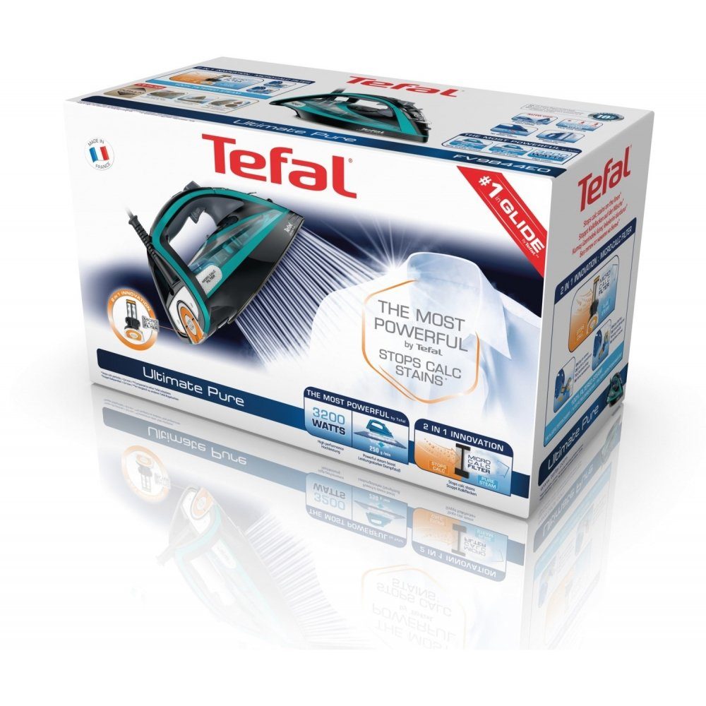 Tefal Dampfbügeleisen FV9844 Ultimate Pure - Dampfbügeleisen - schwarz/türkis, 3200 W