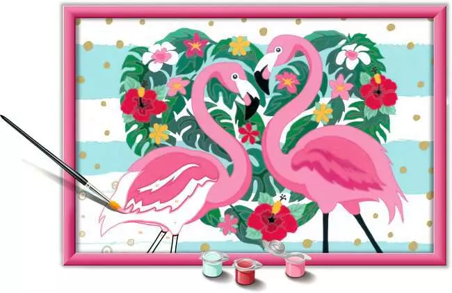 CreArt Liebenswerte Flamingos - Malen nach Zahlen für Kinder ab 7 Jahren