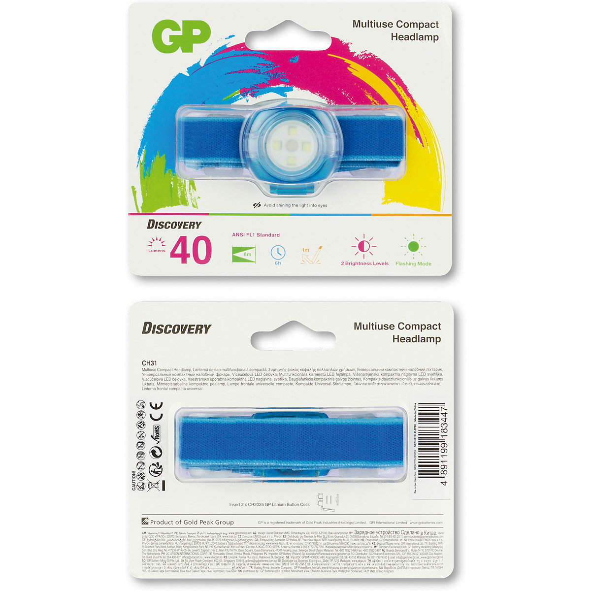 Stirnlampe GP CH31 40lumen 2X CR2025 Blau